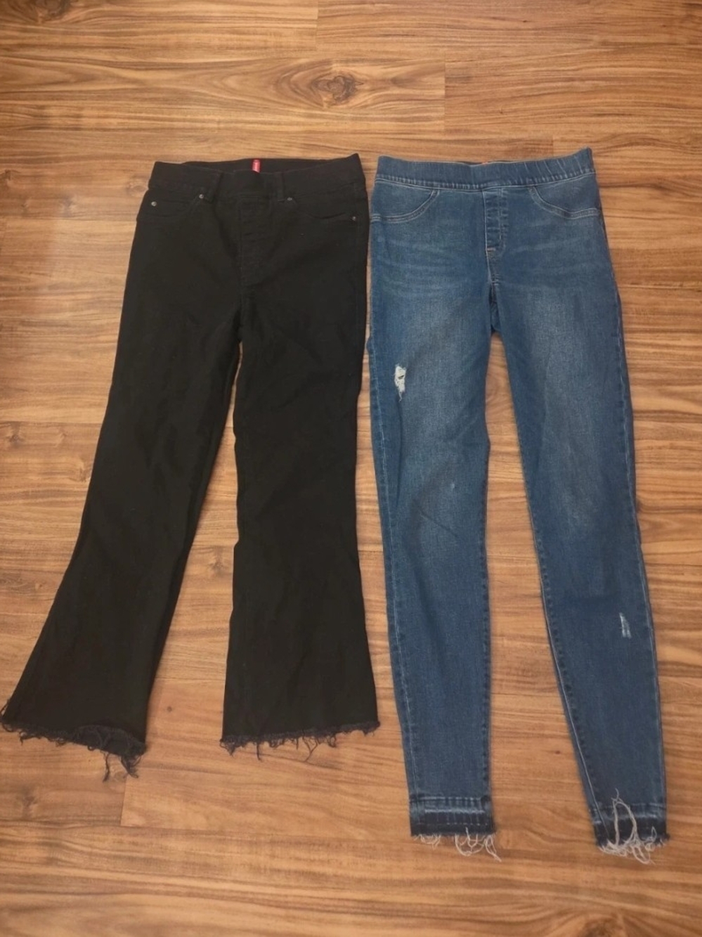 SPANX Black Flared Jeans & Blue Slim Distressed Denim